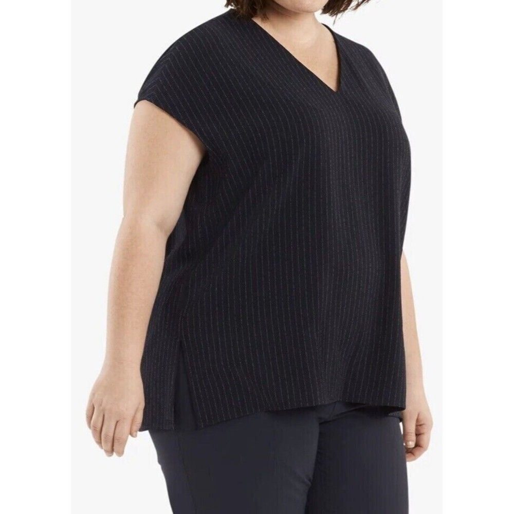 NWOT MM. Lafleur Women Pinstripe Lagenlook Townsend Sleeveless‎ Blouse Size +1